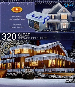 Add a review for: Vivo 320 White LED Christmas Icicle Lights with 8 Mode Chaser Function and Hard Plastic Carry Storage Box Indoor Outdoor Xmas Mains Powered with Memory Function