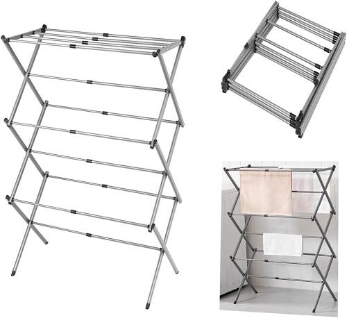  Vivo Technologies 3 Tier Extendable Compact Clothes Airer, Clothes Laundry Drying Rack with 7.5M Washing Line Drying Space Indoor Outdoor Towel Rack