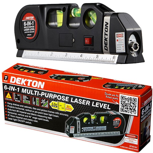 Dekton 6 in 1 Laser Level Bubble Spirit Level Tape Measure Metric Tape Ruler