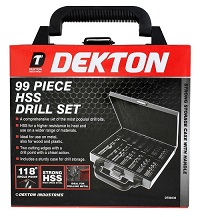 Add a review for: Dekton 99pc Hss Drill Set Hss Drill Bits Set Titanium Universal Carry Case DIY