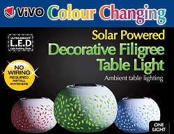 Add a review for: Colour Changing Decorative Solar LED Filigree Table Light Garden Patio Party NEW 