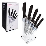 Add a review for: 5pc Kitchen Knife Block Set - Bread Utility Fruit Chef Knives and Acrylic Stand - Black