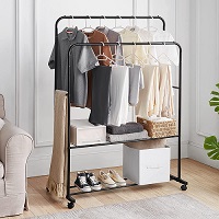 Add a review for: Cr500 Double Clothes Rail Heavy Duty Clothes Rack Double Hanging Rail Clothing Rails with Double Shelf Clothes Hanging Rail with Double Rod and Lower Storage Shelf Black