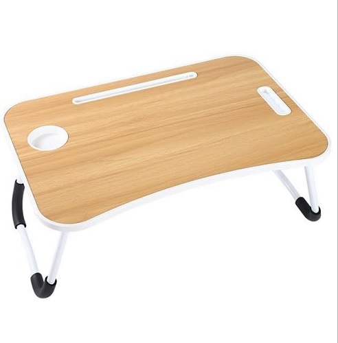 Foldable Laptop Table, Laptop Bed Tray Table for Bed, Sofa, Dinner Bed Portable Bed Tray with Sturdy Portable Cup Holder for Eating, Writing, Working, Walnut