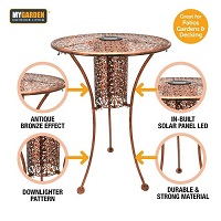 Add a review for: Metal Round Filigree Silhouette Garden Patio Bistro Table With Solar LED Lights