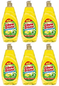 6 PACK Elbow Grease Washing Up Liquid Lemon fresh Degreaser Dish Soap Pan Kitchen 600ml