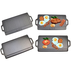 ViVo Pro Non-Stick Cast Iron Reversible Griddle Plate Pan BBQ & Hob Cooking New