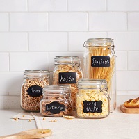 Add a review for: 5 Set Clip Top Glass WDG5 Storage Jars Airtight Vintage Kitchen Containers & Labels