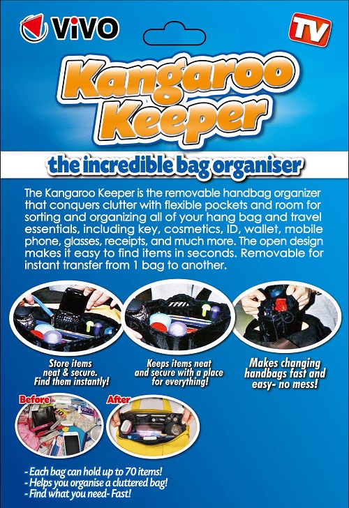 Set Of 2 Kangaroo Keeper Black Bag Handbag Purse Travel Organiser Storage Bag 