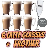 Add a review for: 6 X Latte Coffee Glasses and Cappuccino Frother Lattes Tea Glass Cups Mugs Set