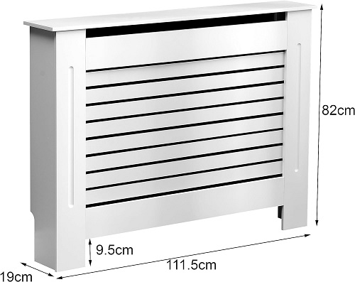 Vivo Technologies Radiator Cover White Modern Horizontal Slats, Medium Radiator Cover Grill Shelf Cabinet MDF Wood Decorative Heater Cover, W 112 x H 82 x D 19 cm