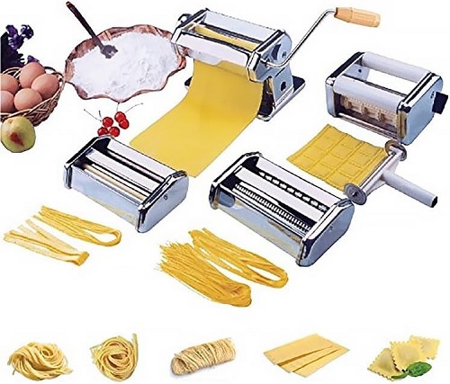 ViVo  Heavy Duty 5 in 1 Stainless Steel Professional Fresh Pasta Lasagne Spaghetti Tagliatelle Ravioli Maker Machine Cutter with 3 Cut Press Blade Settings