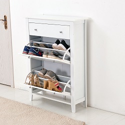 Add a review for: Shoe Storage Wood Cabinet Cupboard Rack Deluxe with Storage Drawer in White