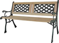 Add a review for: Slat style 3 Seater Outdoor Wooden Garden Bench Chair Seat Cast Iron Legs Park Furniture 