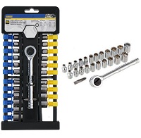 24Pcs 1/4'' Socket Wrench Kit Set with Ratchet Bit Mertic SAE Handle DIY Steel 16622