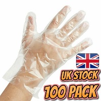100 Pack Medium Sized Disposable Gloves Clear Plastic Polythene Non-Vinyl/Latex