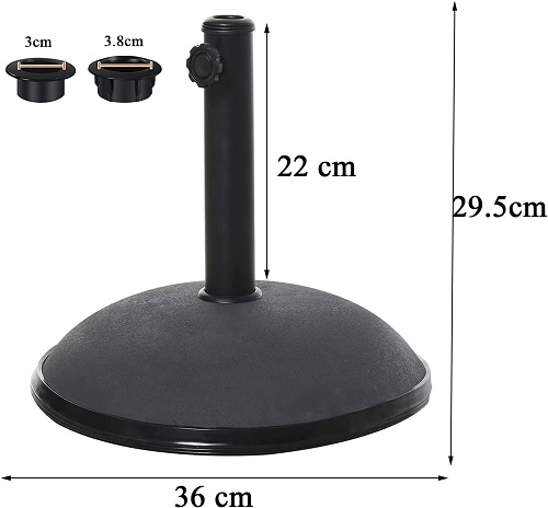 Vivo Technologies Parasol Base 12kg Round Garden Umbrella Stand for Outdoor, Garden, Patio, Heavy Duty Parasol Holder with Tightening Screw,Diameter 45cm, Black
