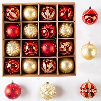 16 Pcs Christmas Ball, 8cm/3" Christmas Baubles with Hooks,Red Gold Christmas Ball Ornaments,Glitter Shatterproof Christmas Tree Decorations Baubles Ball for Holiday and Party Decor