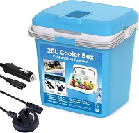 Add a review for: Electric Cooler Box of 26L | Large Cool Box Powered By 12V In-Car Cigarette Lighter Socket or UK 3 Pin Plug | Camping | Picnics | Car | Home | Cooler Fridge | Heat Function