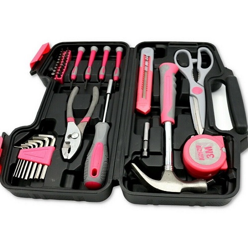 39Pc Ladies Pink Tool Kit Set Hard Carry Case 