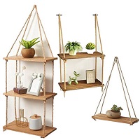 Add a review for: Solid Natural Wood Floating Shelves Rustic Wooden Hanging Rope Wall Shelf