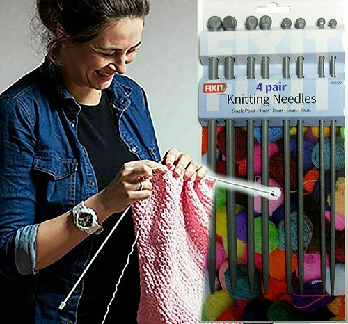 4 Pairs Knitting Needles Single Point Plastic Hobby Craft Yarn Knit Pins 25cm UK