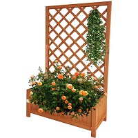 Large Rectangular Wooden Planter with Liner Lattice Trellis Flower Plant Pot Box