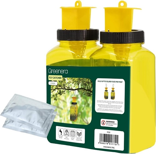 Fly Catcher, Pack of 2 Fly Catcher Bottle Super Effective Insect Traps with Reusable Bait for Outdoor Use, Non Toxic & Poison Free Up to 10 Meters