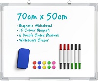 Add a review for: 70 x 50CM Magnetic Whiteboard,Wall Hanging White Board with 10 Colour Magnets, 6 Double Ended Market Pens,Whiteboard Eraser, Drawing Memo Notice Board for Office, School