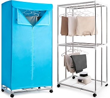  Vivo Technologies Electric Clothes Dryer,2-Tier Foldable Heated Clothes Airer with Cover,15KG Large Capacity Warm Air Drying Wardrobe,1300W Heated