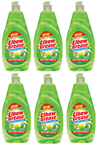 6 PACK Elbow Grease Washing Up Liquid Apple fresh Degreaser Dish Soap Pan Kitchen 600ml