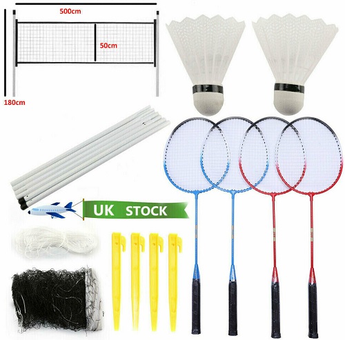 Professional Badminton Racquet Set 4 Player Racket Shuttlecock Poles Net Bag