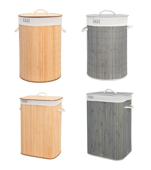 Beige /Grey Large Rectangle Round Natural Bamboo Laundry Basket Mould Free Clothes Storage