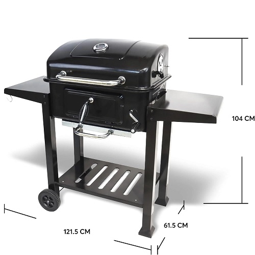 Barbecue Grill Large Portable Charcoal BBQ Smoker Side Table Adjustable Wheels