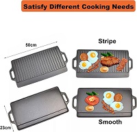 Add a review for: Pro Non-Stick Cast Iron Reversible Griddle Pan BBQ & Hob Cooking for Fat Free Healthier Cooking Oil Drip Channel and Integrated Handles