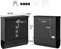   Wall Mounted Letterbox Modern Mailbox Lockable Mail Box Galvanised Steel Post Box with Copper Lock Newspaper Holder for Outside Wall Anthracite Black