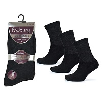 9 Pairs Foxbury Ladies Black Diabetic Socks Cotton Blend Lightly Elasticated Top