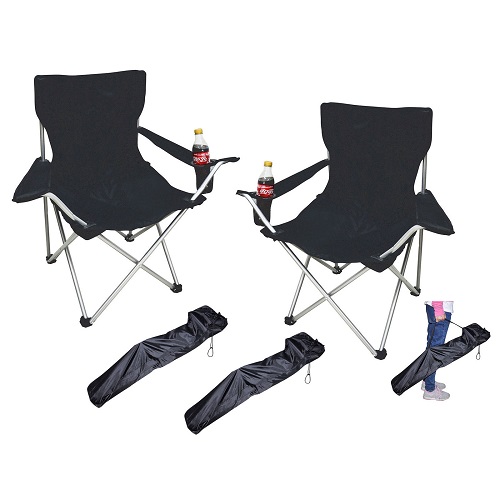 2x Folding Outdoor Black Camping Chair Fishing Foldable Beach Garden Furniture