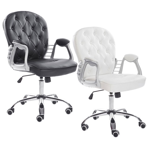 Premium Retro Office Chair Black or White Leather Armchair Gas Lift Chrome Base