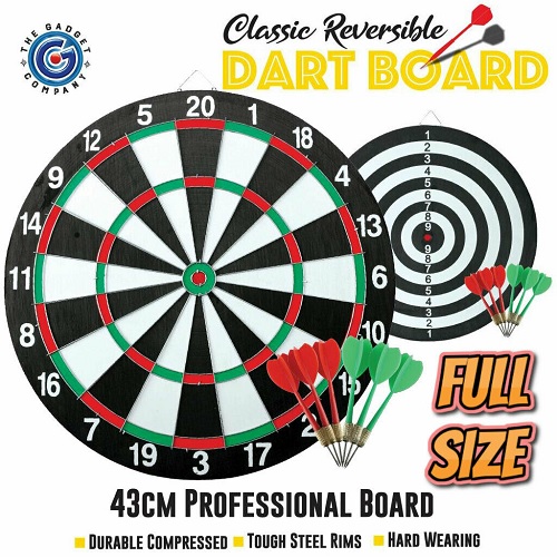Reversible Dartboard Double Sided Professional Full Size 17" Dart Board & Darts