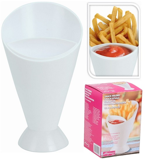 Chips French Fries & Ketch Up Dipper Snack Holder Basket Stand Cones 2 Section
