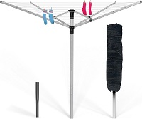 Premium Aluminium 4 Arm 50M Rotary Washing Line, Anti-rust Adjustable in Height 120-180cm,Heavy Duty Rotary Dryer with Ground Spike and Cover,Rotating...