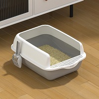 Add a review for: Large Cat Litter Tray Box, Litter Box, Plastic Cat Open Top Litter Tray with Scoop Kitten Detachable Rim Easy Cleaning,49 x 38 x 23cm (Grey)