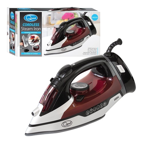 Quest 2400w Cordless ceramic Steam Iron, Rapid heating & Self cleaning with Auto shut off mode & Special Non-Stick Soleplate