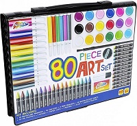 80 Piece Childrens Art Set & Gift Case Paints Crayons Pastels Pens