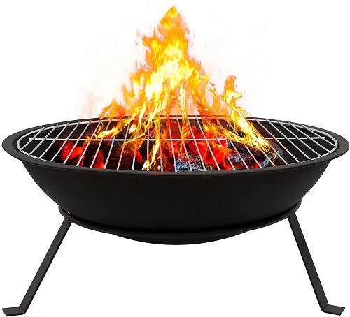 Outdoor Fire Pit with BBQ Grill Steel Fire Bowl for Garden Patio Partable Firepit Bowl