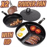 Healthy 3 in 1 Divider Non-Stick Frying Pan Set Breakfast Skillet Divided & Lid