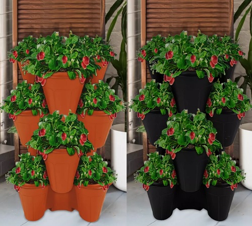 Trio Stackable Stacking Strawberry Planter Plant Flower Pot Herb Garden Patio UK