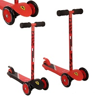 Official Ferrari Red / Black Mini Push Scooter Twist n Turn Three Wheel Tilt
