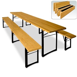 Add a review for: Garden Wooden Set Dining Trestle Beer Table and Bench Folding Outdoor Furniture